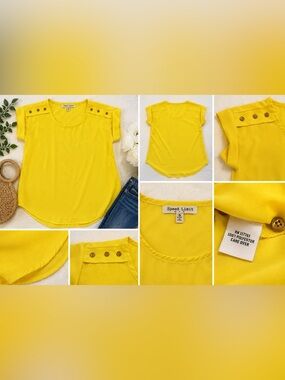 Speed Limit Bright Yellow Blouse Size Small Gold Button Shoulder Lightweight Top